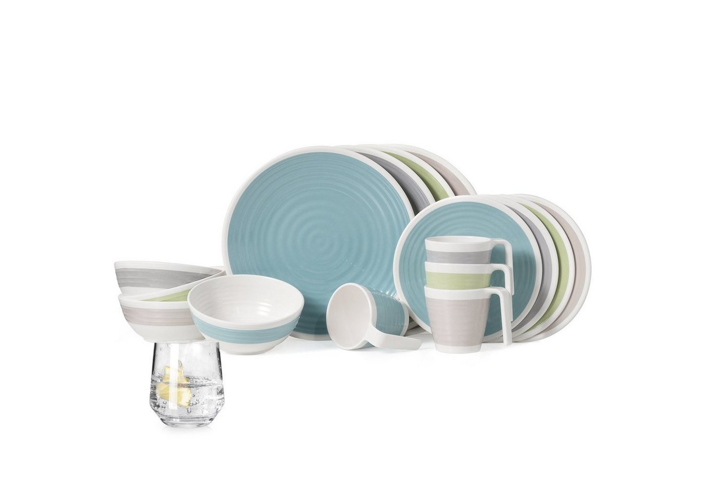 Moritz Geschirr-Set Camping Geschirr Harmonie 4 Personen + 4 Milano Wassergläser von Moritz