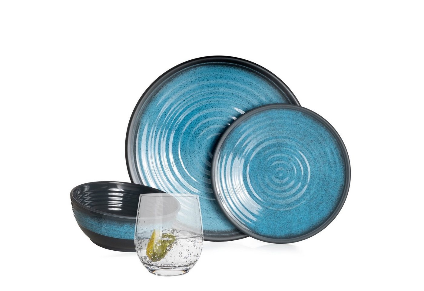 Moritz Geschirr-Set Camping Geschirr Stone Blue, Melamin, 12 - 28 tlg, Geschirrset Campinggeschirr Picknick Set 4 Personen von Moritz