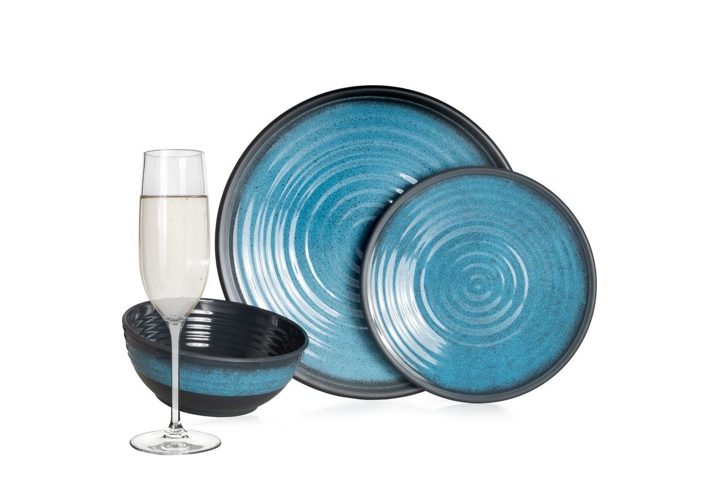 Moritz Geschirr-Set Camping Geschirr Stone Blue, Melamin, 12 - 28 tlg, Geschirrset Campinggeschirr Picknick Set 4 Personen von Moritz