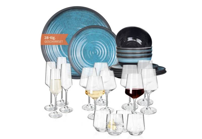 Moritz Geschirr-Set Camping Geschirr Stone Blue + Milano Gläsern von Moritz