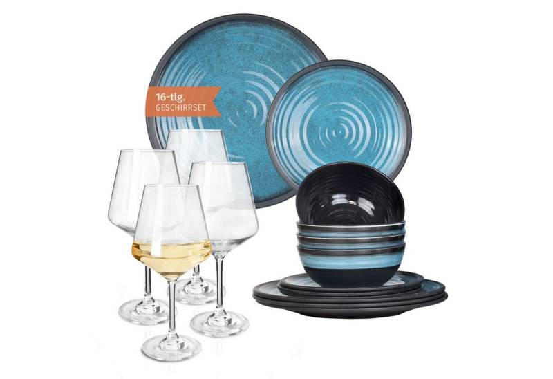 Moritz Geschirr-Set Camping Geschirr Stone Blue + Milano Weißweingläsern Moritz Geschirr-Set Camping Geschirr Stone Blue + Milano Weißweingläsern von Moritz