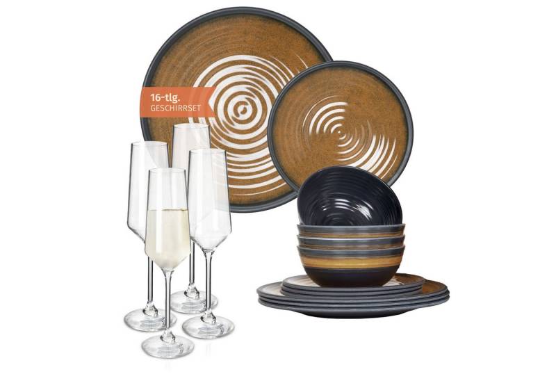 Moritz Geschirr-Set Camping Geschirr Stone Curry + Milano Champagnergläser von Moritz