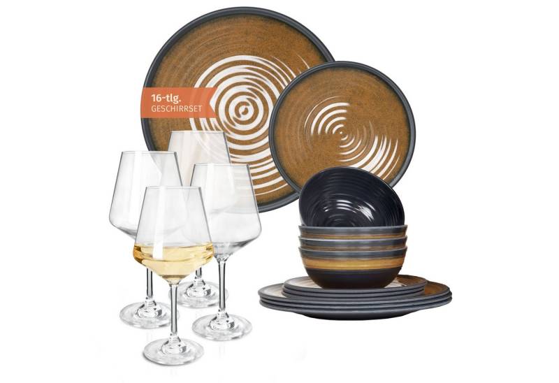 Moritz Geschirr-Set Camping Geschirr Stone Curry + Milano Weißweingläsern Moritz Geschirr-Set Camping Geschirr Stone Curry + Milano Weißweingläsern von Moritz