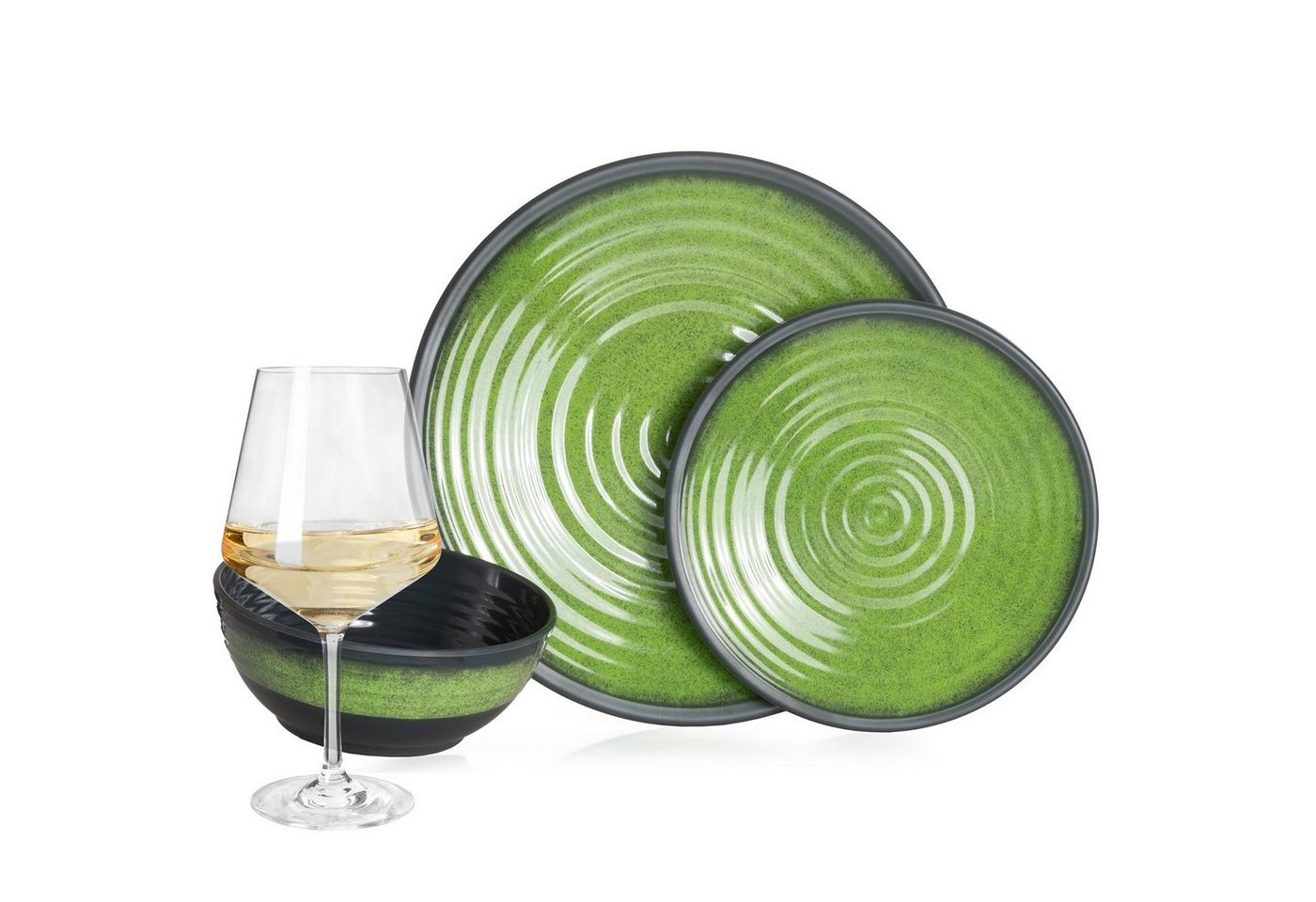 Moritz Geschirr-Set Camping Geschirr Stone Green, Melamin, 12 - 28 tlg, Geschirrset Campinggeschirr Picknick Set 4 Personen von Moritz