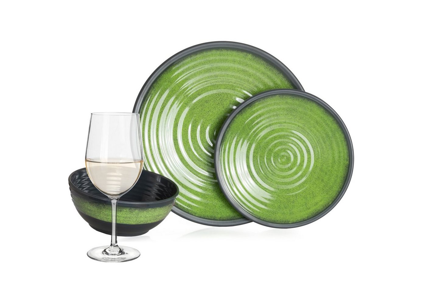 Moritz Geschirr-Set Camping Geschirr Stone Green, Melamin, 12 - 28 tlg, Geschirrset Campinggeschirr Picknick Set 4 Personen von Moritz