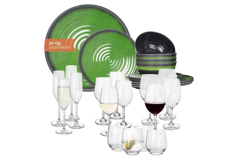 Moritz Geschirr-Set Camping Geschirr Stone Green + 16 Tiamo Gläsern von Moritz