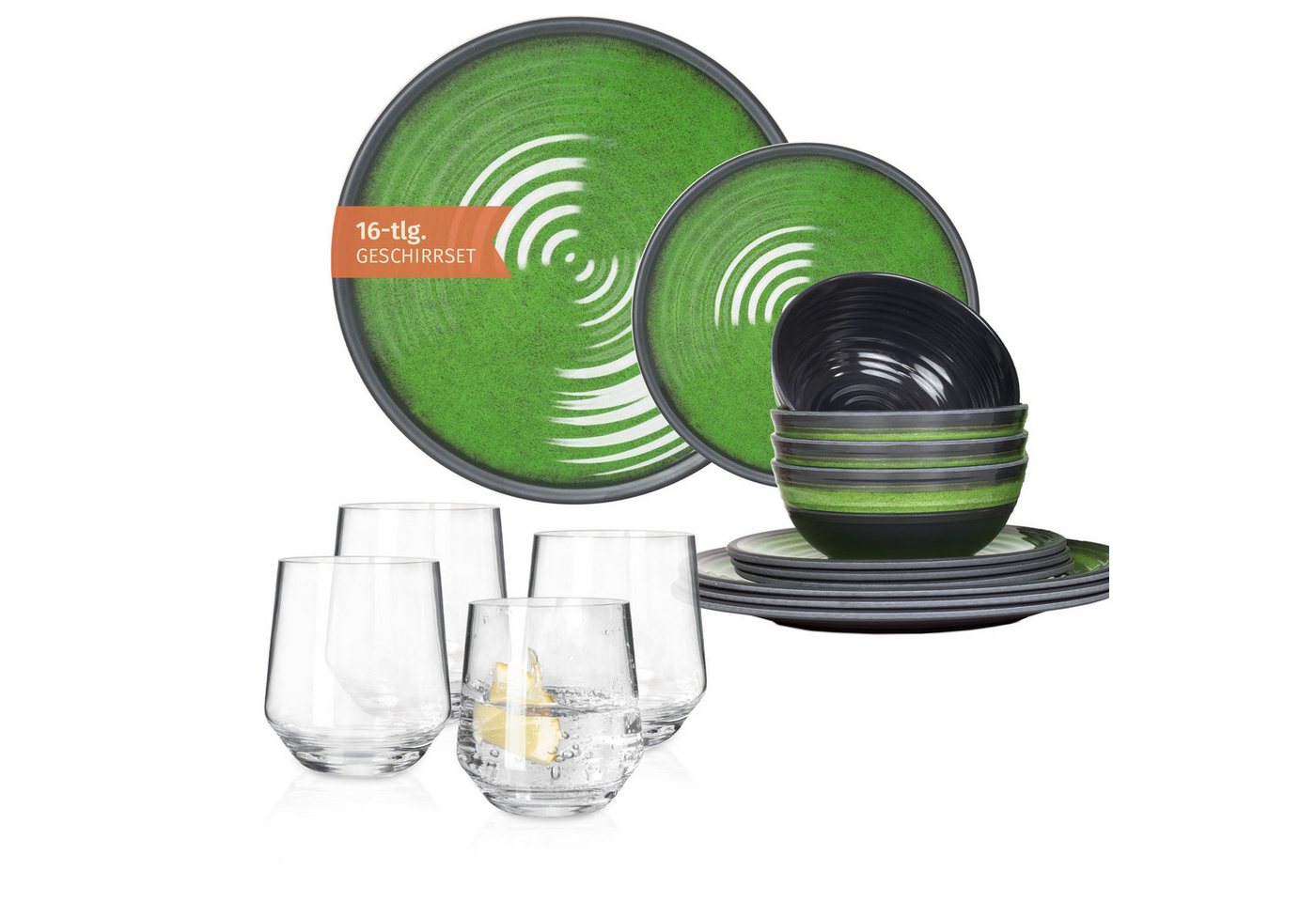 Moritz Geschirr-Set Camping Geschirr Stone Green + Milano Wassergläsern Moritz Geschirr-Set Camping Geschirr Stone Green + Milano Wassergläsern von Moritz