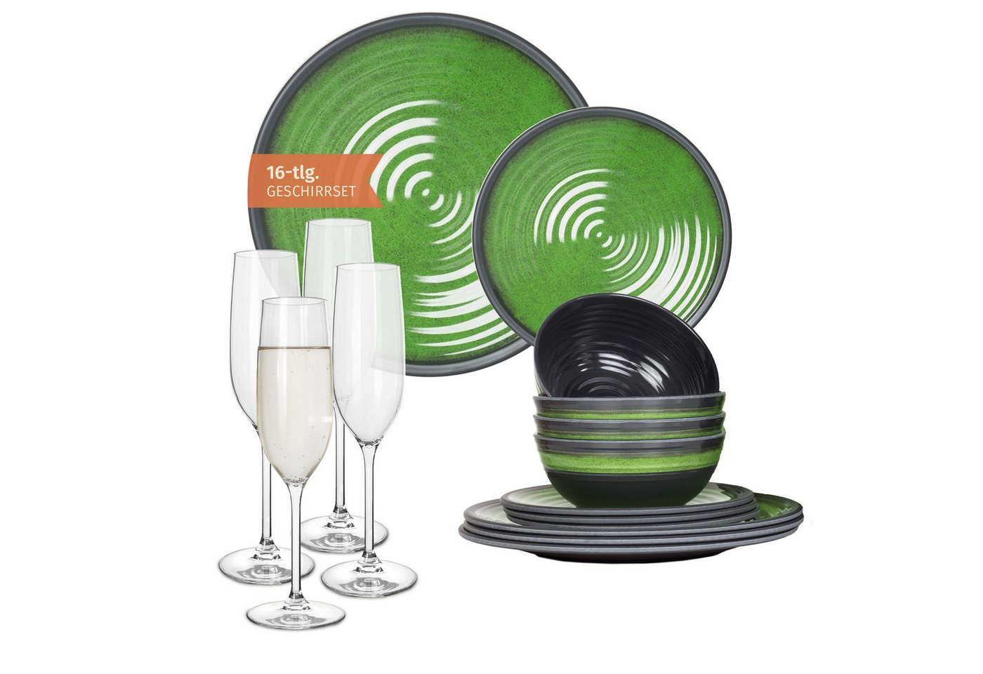 Moritz Geschirr-Set Camping Geschirr Stone Green + Tiamo Champagnergläser Moritz Geschirr-Set Camping Geschirr Stone Green + Tiamo Champagnergläser von Moritz