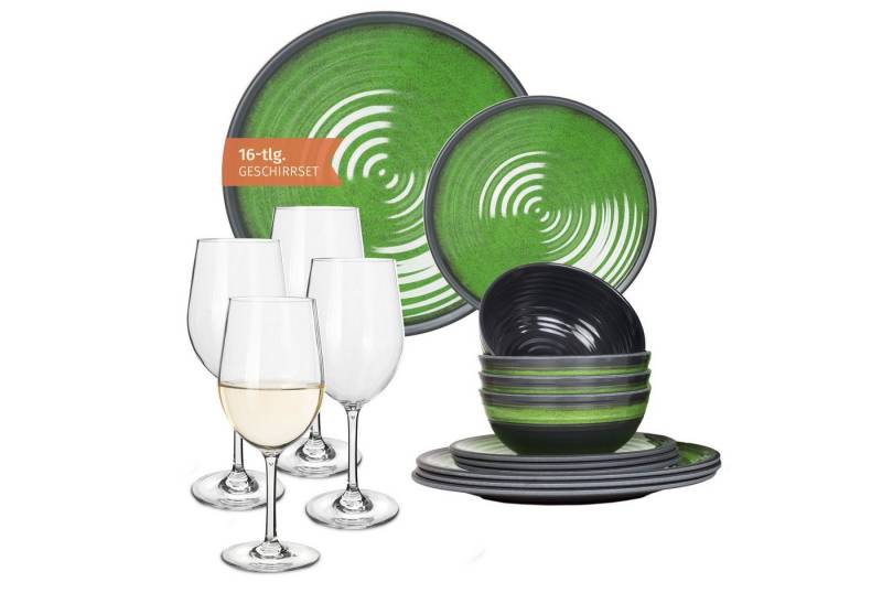 Moritz Geschirr-Set Camping Geschirr Stone Green + Tiamo Weißweingläsern von Moritz