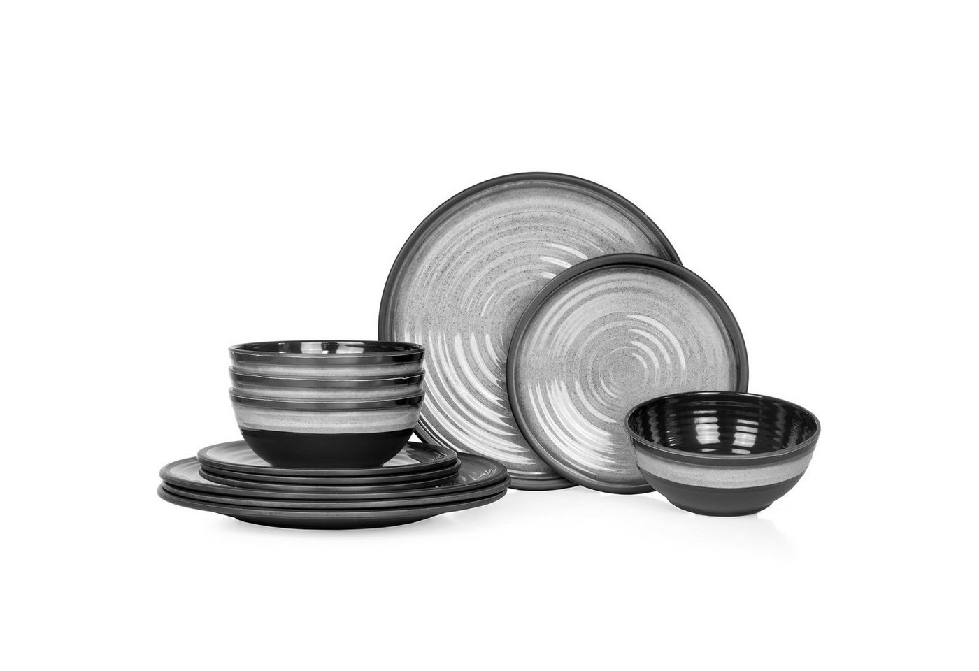 Moritz Geschirr-Set Camping Geschirr Stone Grey, Melamin, 12 tlg, Geschirrset Campinggeschirr Picknick Geschirr Bootsgeschirr von Moritz