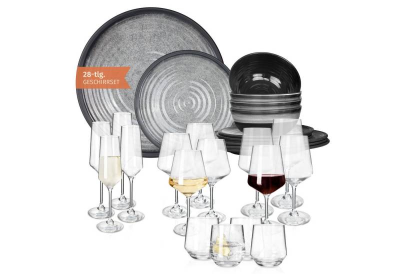 Moritz Geschirr-Set Camping Geschirr Stone Grey + 16 Milano Gläsern Moritz Geschirr-Set Camping Geschirr Stone Grey + 16 Milano Gläsern von Moritz