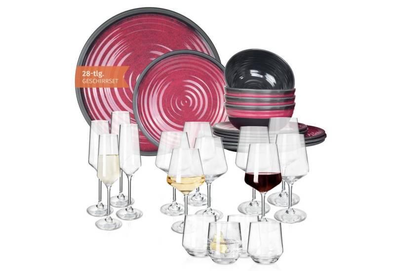 Moritz Geschirr-Set Camping Geschirr Stone Red, Melamin, 12 - 28 tlg, Geschirrset Campinggeschirr Picknick Set 4 Personen von Moritz