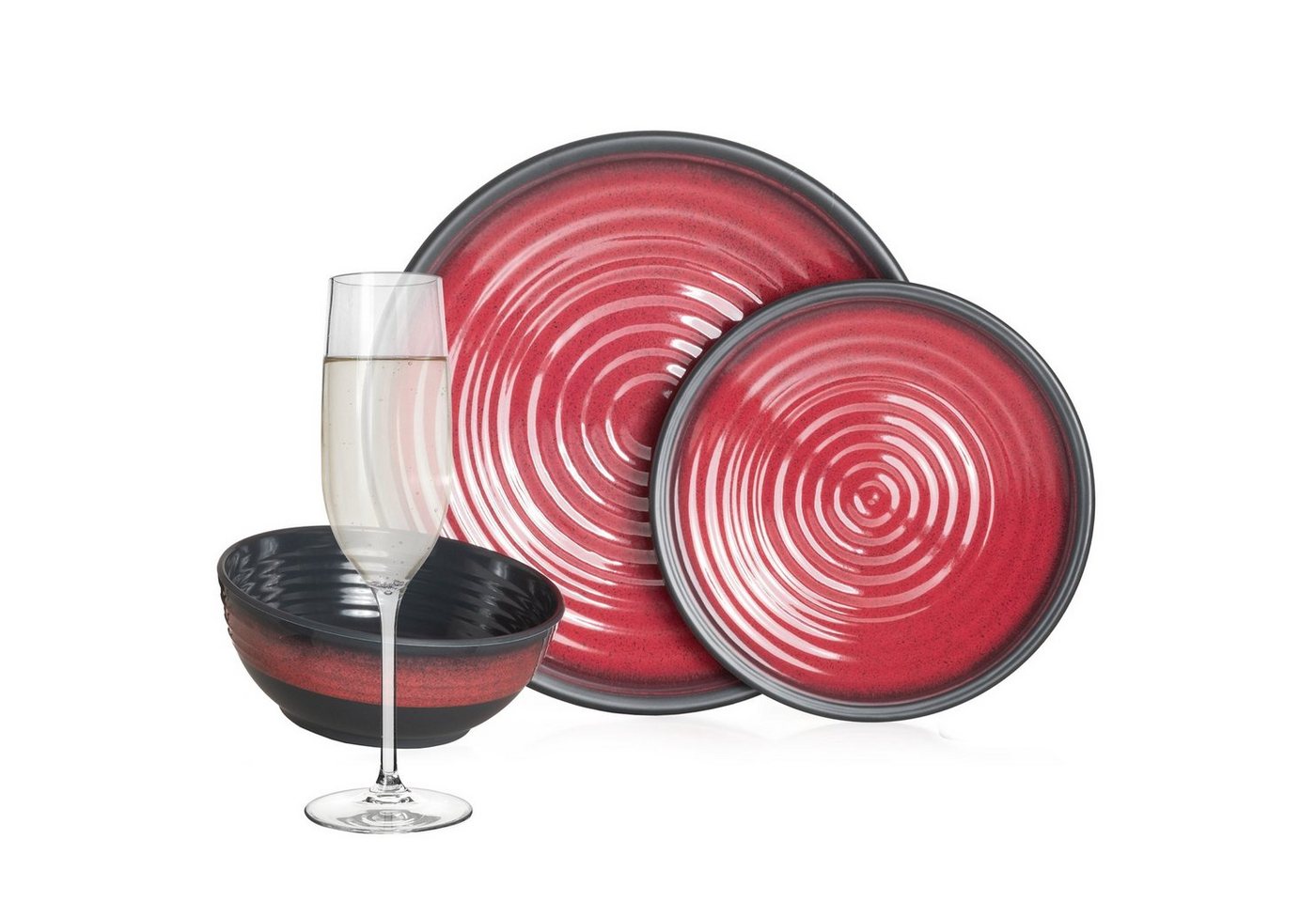 Moritz Geschirr-Set Camping Geschirr Stone Red, Melamin, 12 - 28 tlg, Geschirrset Campinggeschirr Picknick Set 4 Personen von Moritz