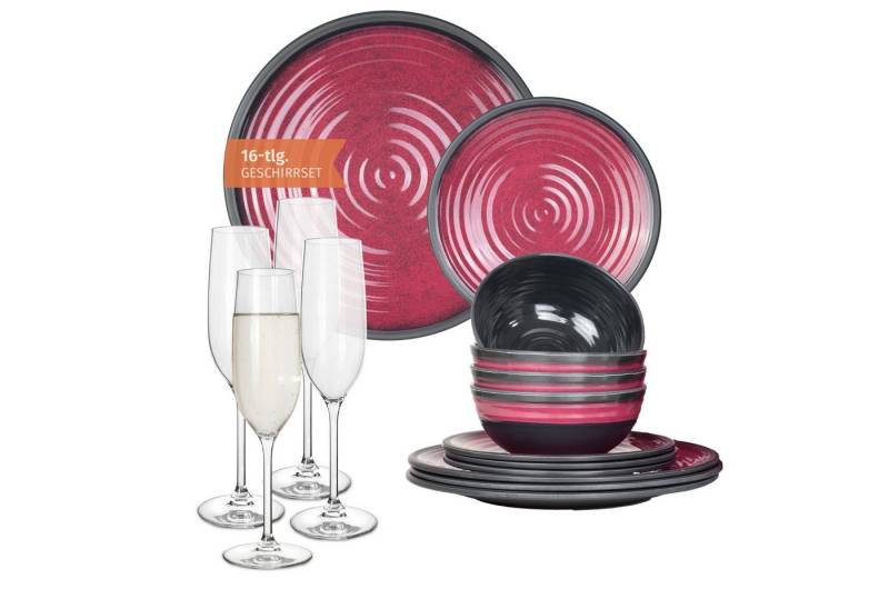 Moritz Geschirr-Set Camping Geschirr Stone Red, Melamin, 12 - 28 tlg, Geschirrset Campinggeschirr Picknick Set 4 Personen von Moritz