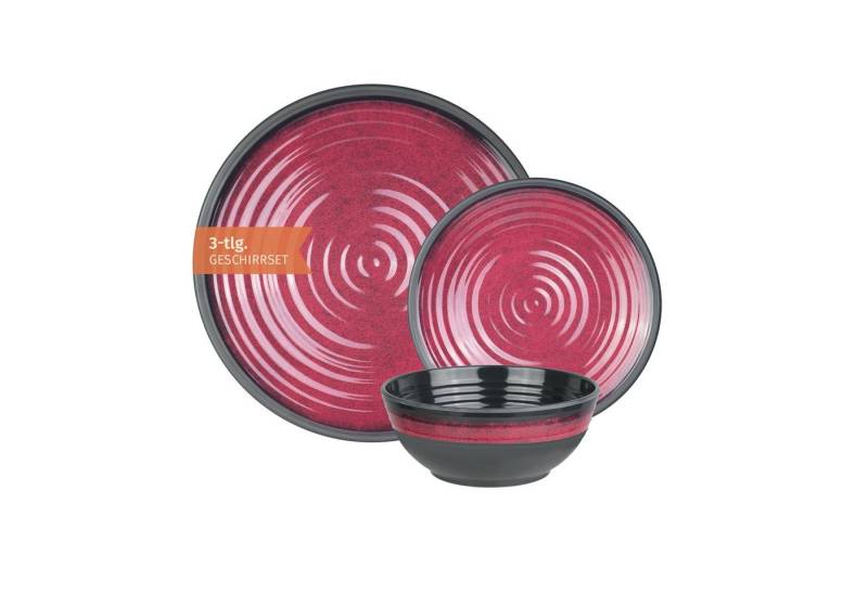 Moritz Geschirr-Set Camping Geschirr Stone Red 3-teilig, Melamin, 3 tlg, Geschirrset Campinggeschirr Picknick Geschirr Bootsgeschirr von Moritz