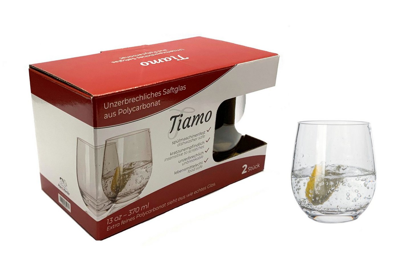 Moritz Gläser-Set Tiamo Camping Gläser Weißwein Wasser Rotwein Champagner, Polycarbonat, 370ml, Camping Geschirr Trinkbecher Trinkgläser Campinggeschirr Set von Moritz