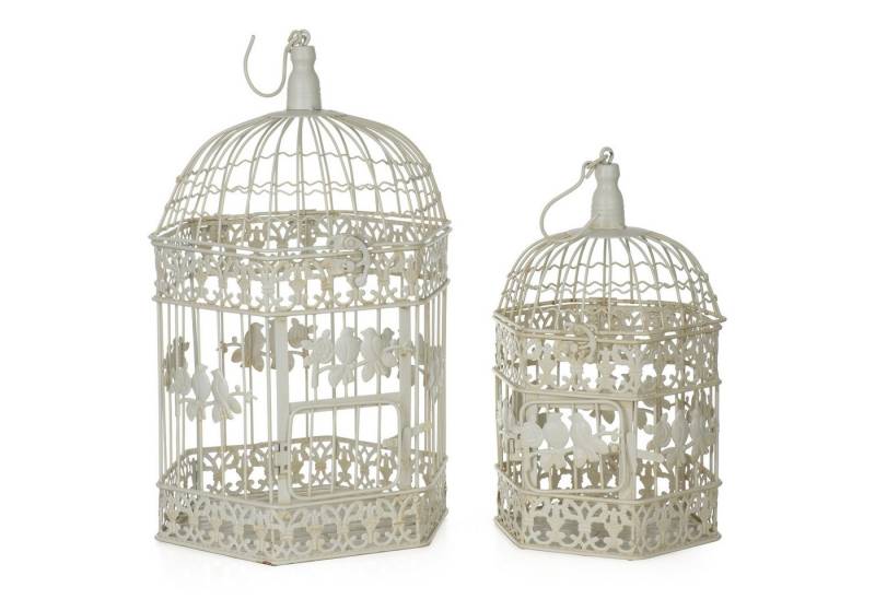 Moritz Hängedekoration Deko-Vogelkäfige Set 2-tlg. Metall creme Vintage-Stil (Set), Pflanzkäfig Dekokäfig für Blumen Kerzen Dekoration Hängedeko Windlicht von Moritz