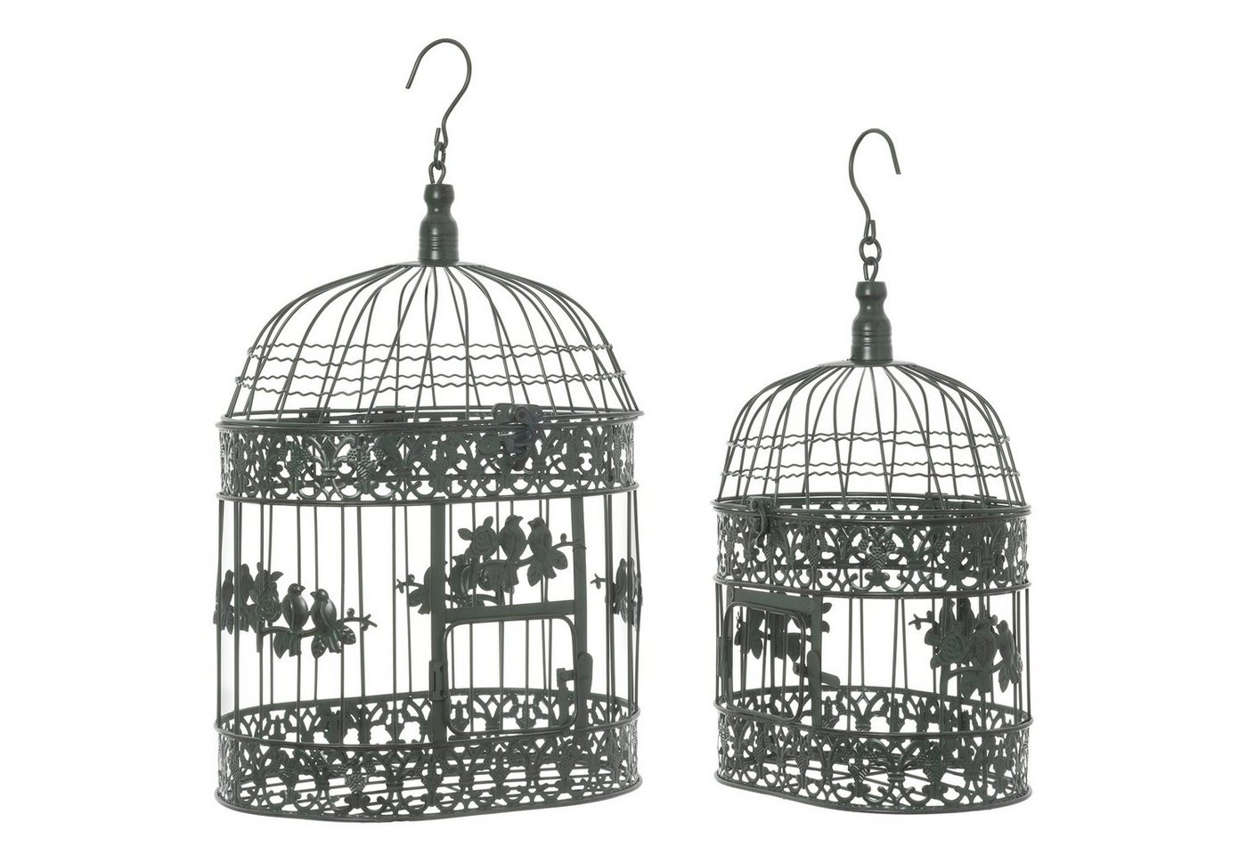 Moritz Hängedekoration Deko-Vogelkäfig grün oval 2er Set mit Vögeln verziert, Pflanzkäfig Dekokäfig für Blumen Kerzen Dekoration Hängedeko Windlicht von Moritz