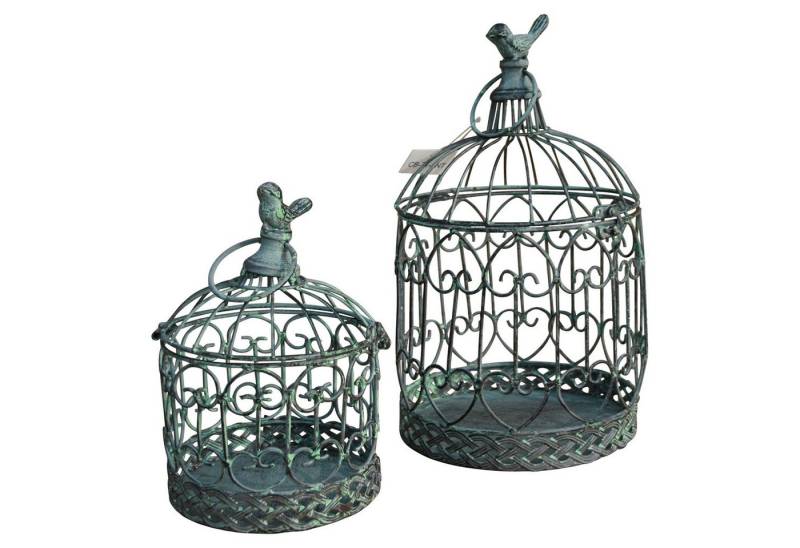 Moritz Hängedekoration Deko-Vogelkäfig grünlich rund 2er Set verziert mit Vogeldekor (Set), Pflanzkäfig Dekokäfig für Blumen Kerzen Dekoration Hängedeko Windlicht von Moritz