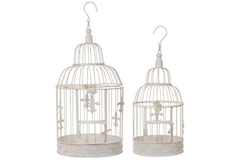 Moritz Hängedekoration Deko-Vogelkäfig weiß rund 2er Set mit Fleur de Lis verziert, Pflanzkäfig Dekokäfig für Blumen Kerzen Dekoration Hängedeko Windlicht von Moritz