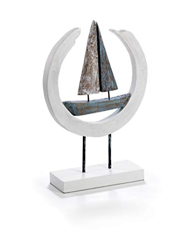 Moritz Holz deko Sailors Dream I 10 x 32,5 x 48 cm I Segelboot I Seefahrt I Moderne Maritime Mangoholz Deko Skulptur von Moritz