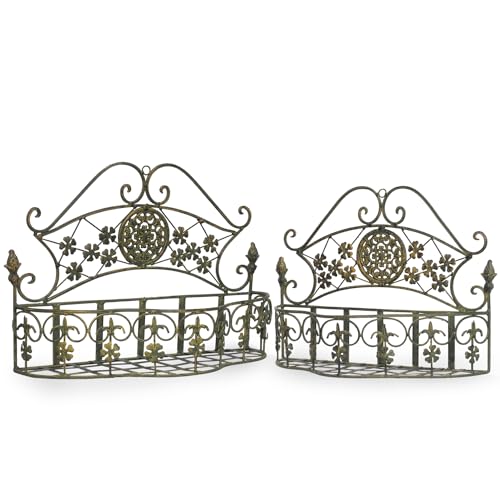 Moritz Metall Wandkörbe Pflanzkörbe 2er Set Paar Antik/altgrün Landhausstil Pflanzkorb Shabby Style HL-163-GR von Moritz