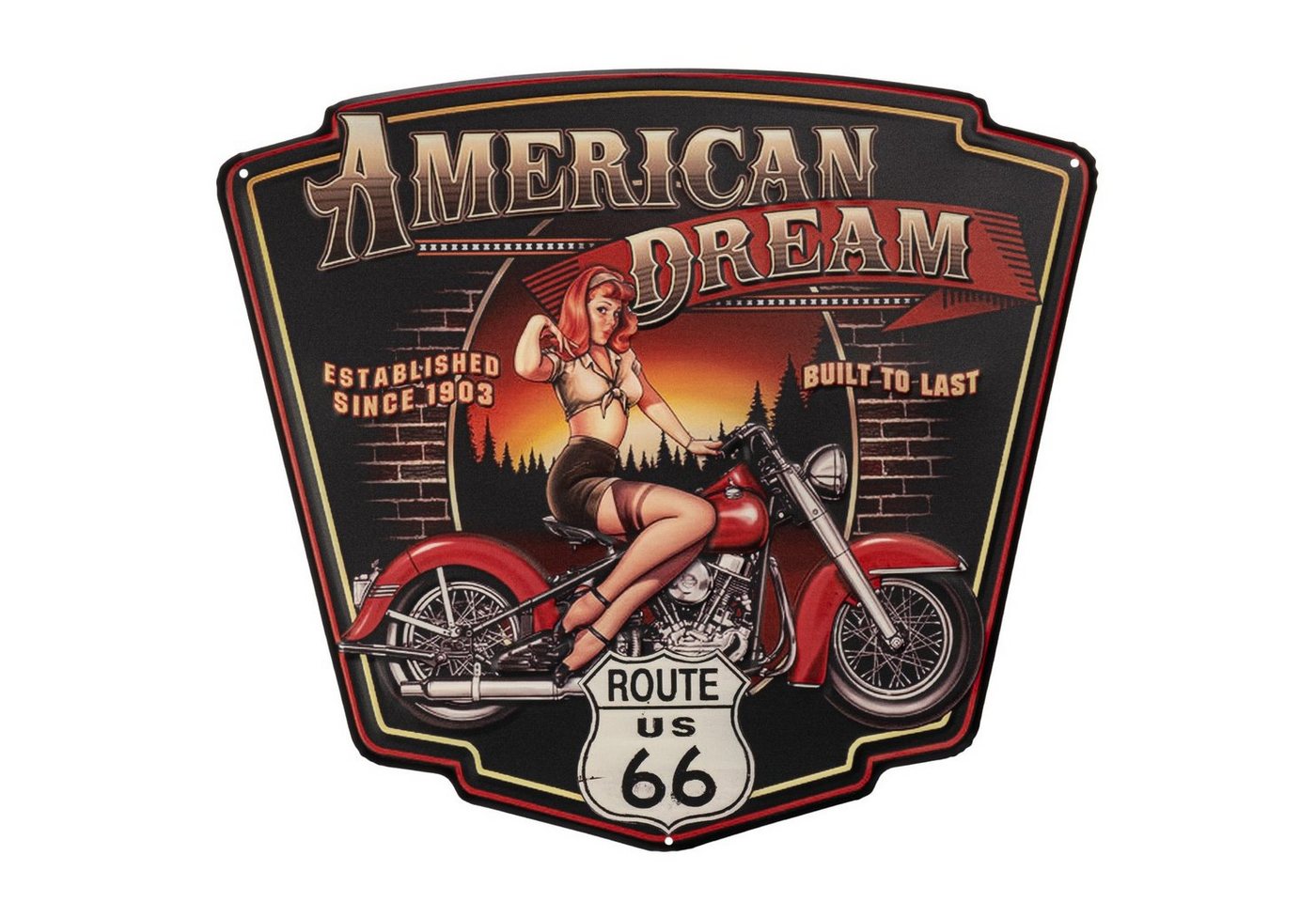 Moritz Metallschild American Dream Route 66 US Motorrad Frau, Blechschild 50 x 44 cm Retro Vintage Wand Schild Küche von Moritz