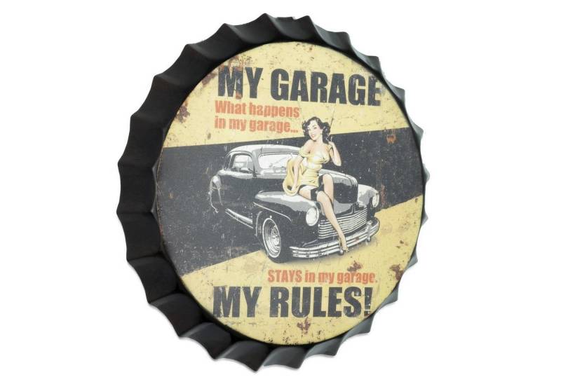 Moritz Metallschild Blechschild K6198 Kronkorken My Garage My Rules 33 x 33, (Einzeln), 33 x 33 cm Vintage Retro Deko Schild Metallschild Wandbild Schild von Moritz