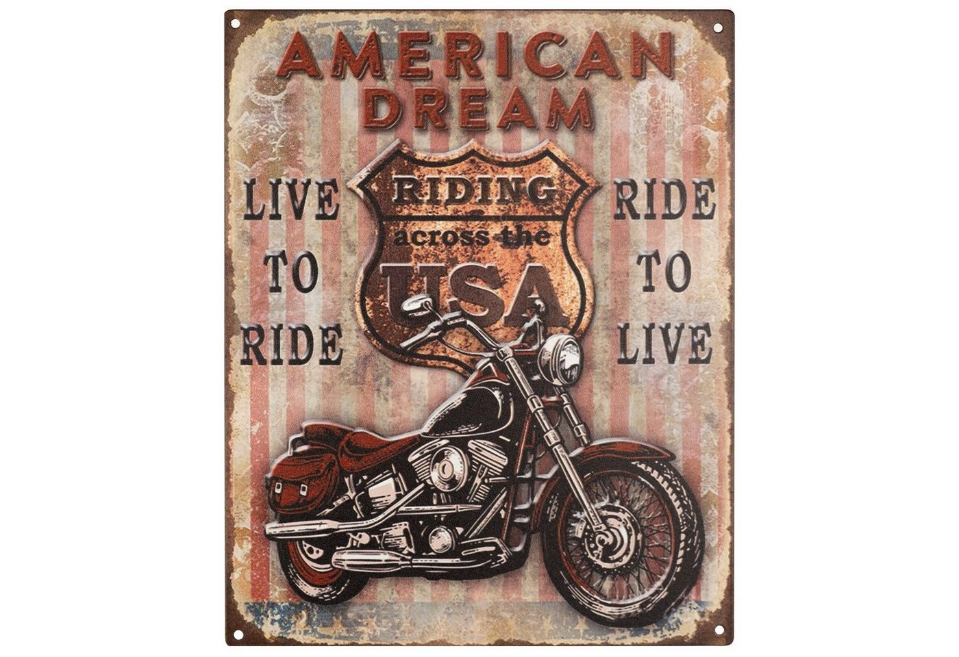 Moritz Metallschild Blechschild American Dream Live To Ride USA, Blechschild 20 x 25 cm Retro Vintage Wand Schild Blechschilder Küche von Moritz