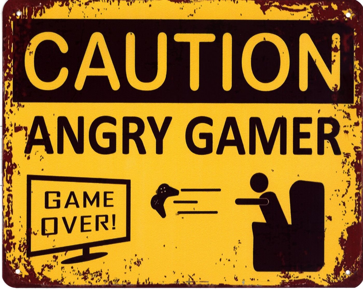 Moritz Metallschild Blechschild Caution Angry Gamer, (Einzeln), 20 x 25cm Vintage Retro Deko Schild Metallschild Wandbild Schild von Moritz