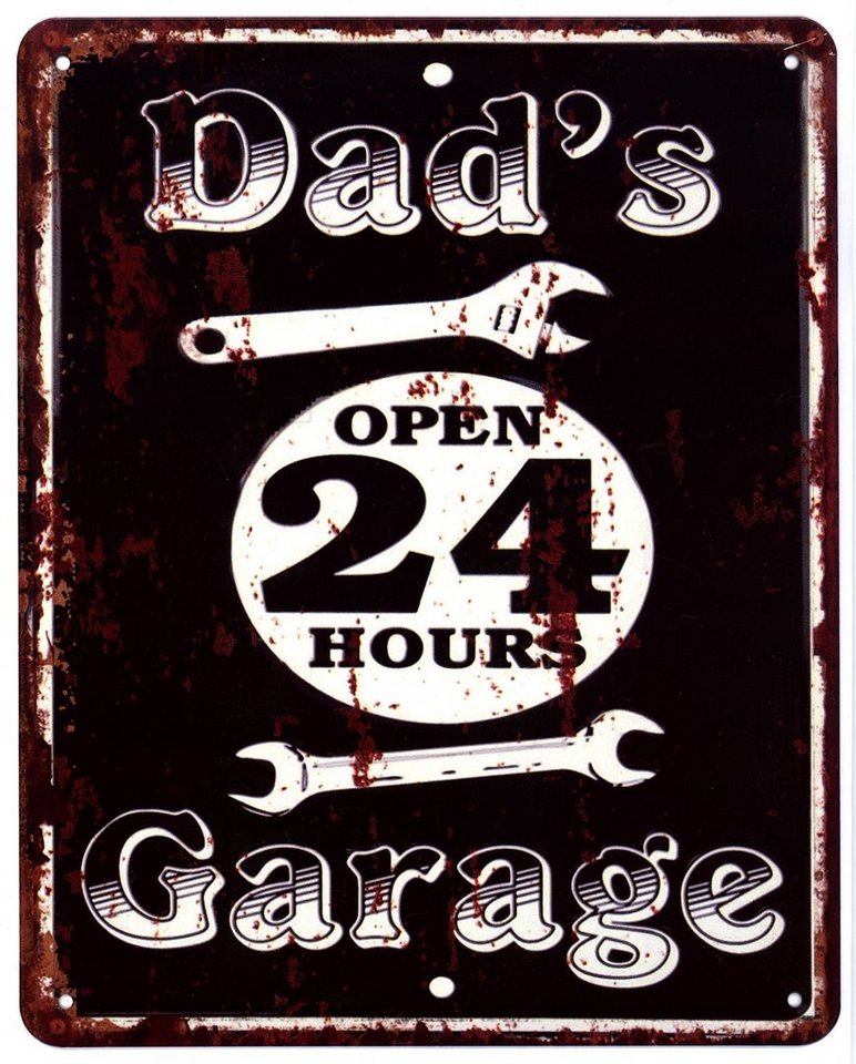 Moritz Metallschild Blechschild Dad's Garage 24 Hours Open, (Einzeln), 20 x 25cm Vintage Retro Deko Schild Metallschild Wandbild Schild von Moritz