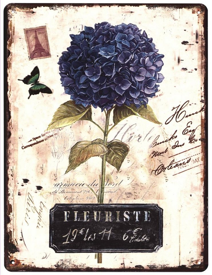 Moritz Metallschild Blechschild Fleuriste Lila Blume, (Einzeln), 25 x 33 cm Vintage Retro Deko Schild Metallschild Wandbild Schild von Moritz