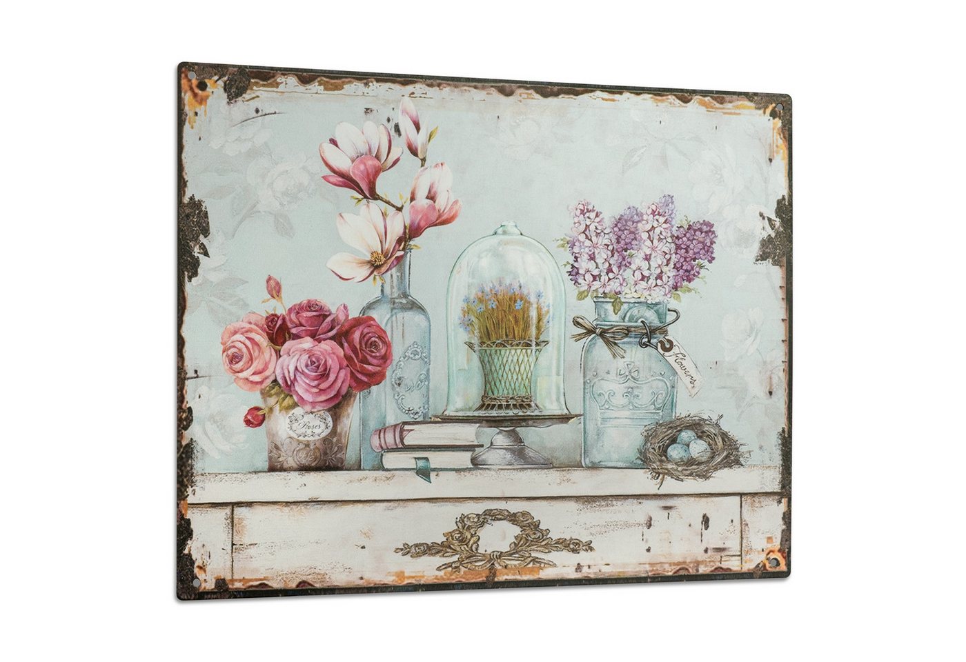 Moritz Metallschild Blechschild Blumen Lavendel Flowers, (Einzeln), 25 x 33 cm Vintage Retro Deko Schild Metallschild Wandbild Schild von Moritz