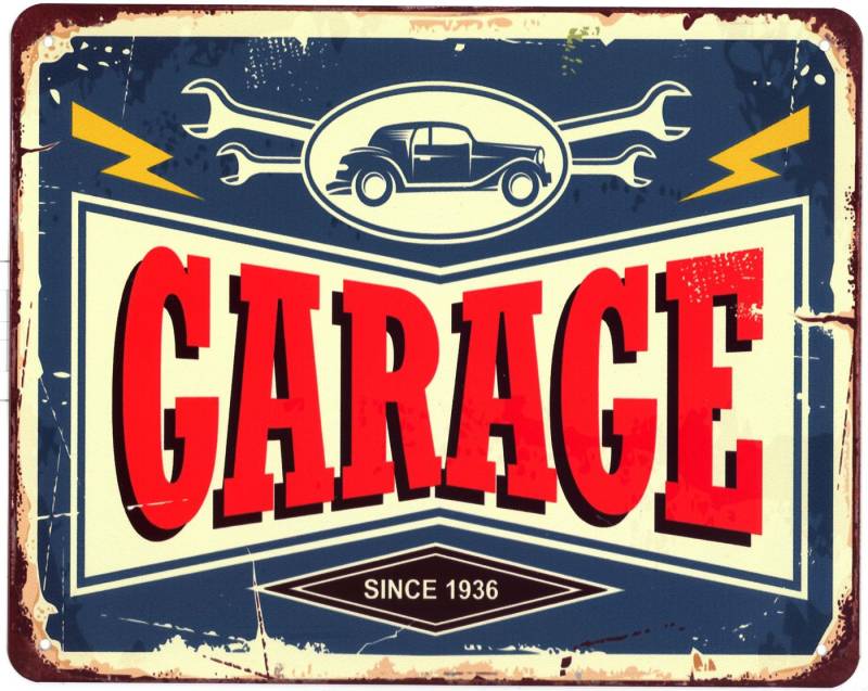 Moritz Metallschild Blechschild Garage Since 1936, (Einzeln), 20 x 25cm Vintage Retro Deko Schild Metallschild Wandbild Schild von Moritz