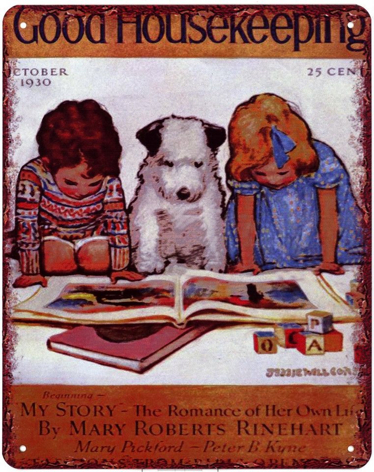 Moritz Metallschild Blechschild Good Housekeeping Kinder mit Hund, (Einzeln), 20 x 25cm Vintage Retro Deko Schild Metallschild Wandbild Schild von Moritz