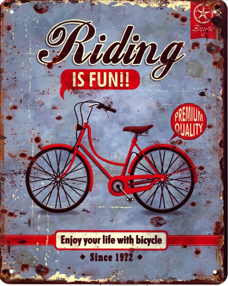 Vintage Deko  Rad Fahrrad Retro Blechschild Spruch Happiness is my bicycle 