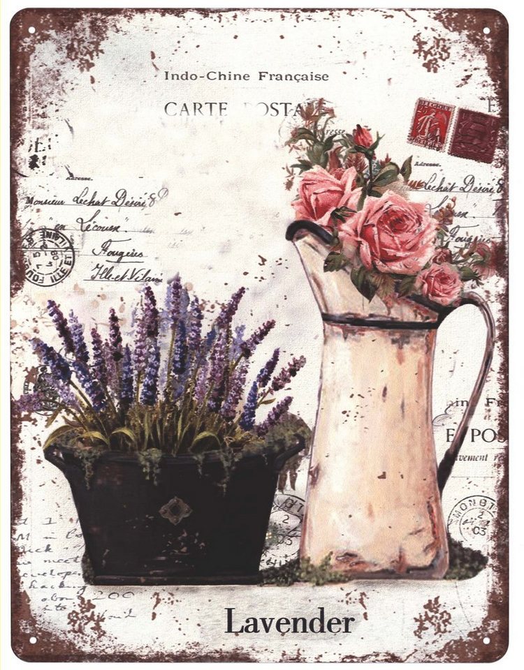 Moritz Metallschild Blechschild Rosen und Lavendel Lavender, (Einzeln), 25 x 33 cm Vintage Retro Deko Schild Metallschild Wandbild Schild von Moritz