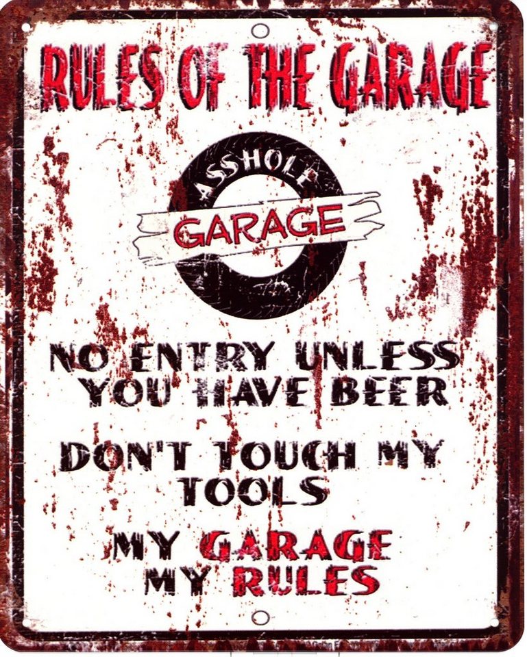 Moritz Metallschild Blechschild Rules of the Garage, (Einzeln), 20 x 25cm Vintage Retro Deko Schild Metallschild Wandbild Schild von Moritz