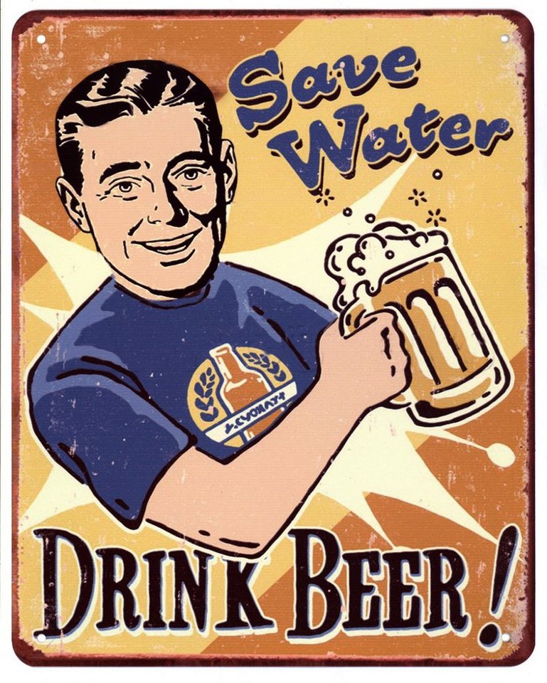 Moritz Metallschild Blechschild Save Water Drink Beer, (Einzeln), 20 x 25cm Vintage Retro Deko Schild Metallschild Wandbild Schild von Moritz