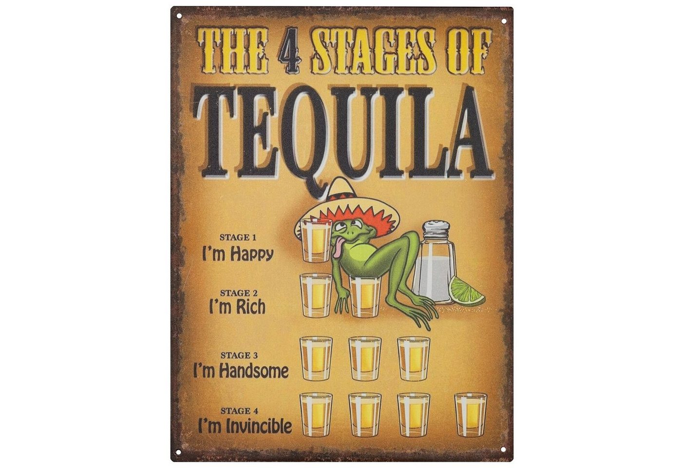 Moritz Metallschild Blechschild The 4 Stages Of Tequila, Blechschild 25 x 33 cm Retro Vintage Wand Schild Blechschilder Küche von Moritz