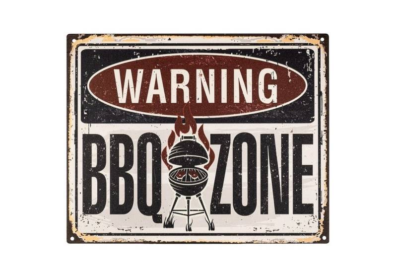 Moritz Metallschild Blechschild WARNING BBQ Zone Grill, Blechschild 25 x 20 cm Retro Vintage Wand Schild Blechschilder Küche von Moritz