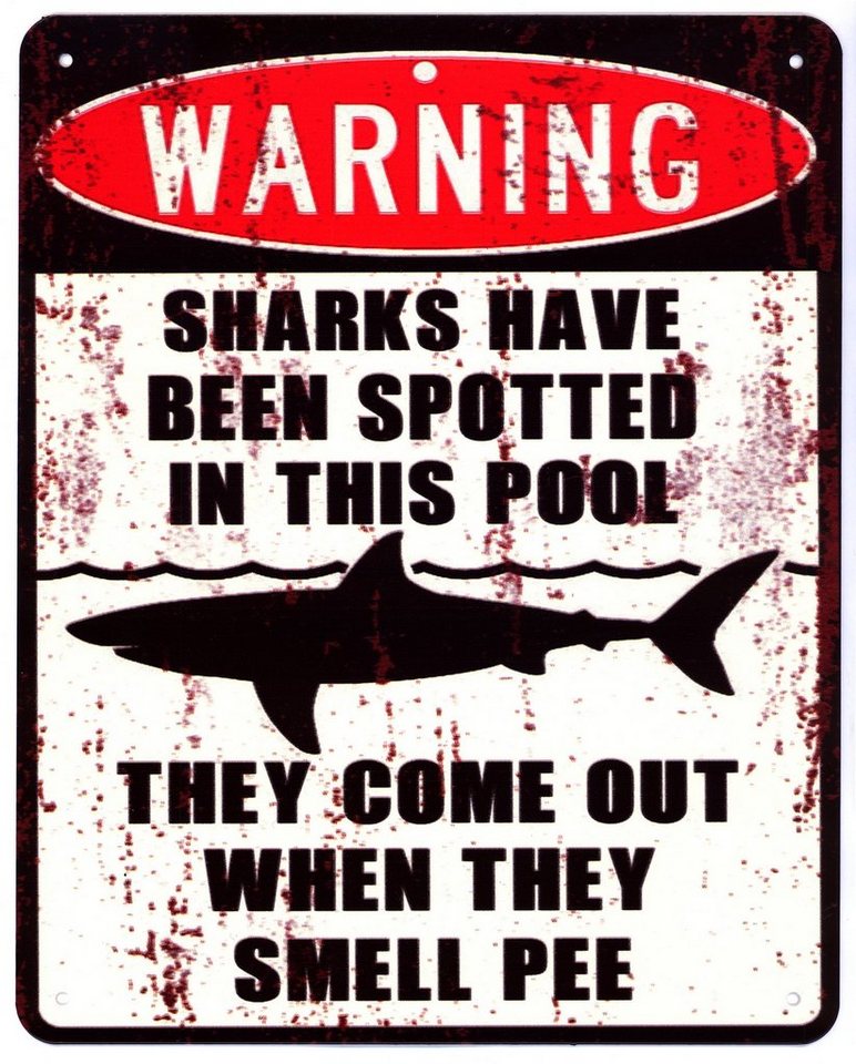 Moritz Metallschild Blechschild Warning Sharks have been spottetd in this Pool, (Einzeln), 20 x 25cm Vintage Retro Deko Schild Metallschild Wandbild Schild von Moritz
