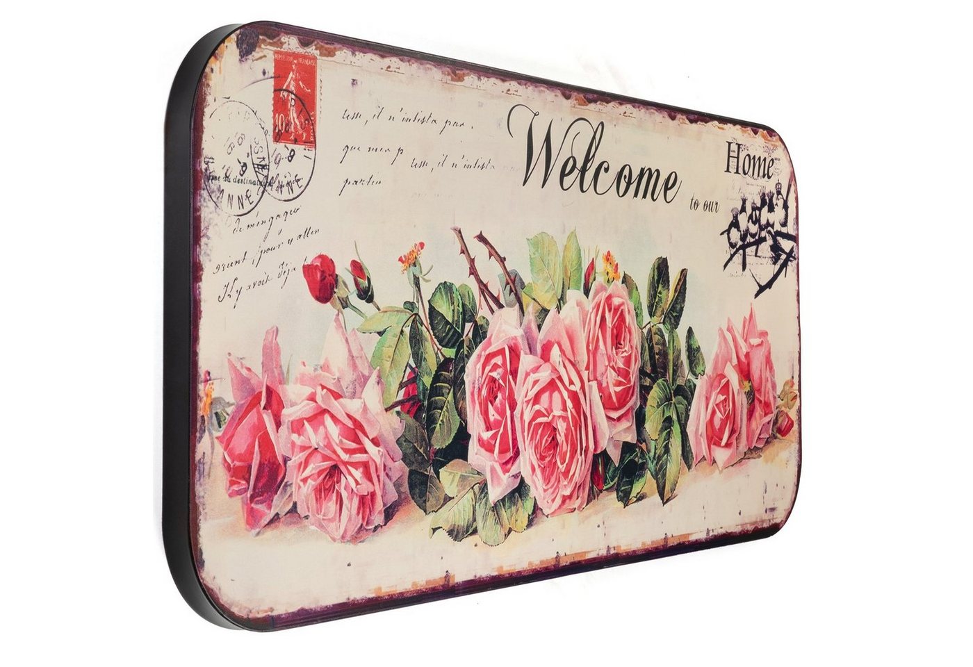 Moritz Metallschild Blechschild XXL Welcome Blumen, Vintage Retro Nostalgie Metall Wandbild Dekoration bedruckt Geschenk von Moritz