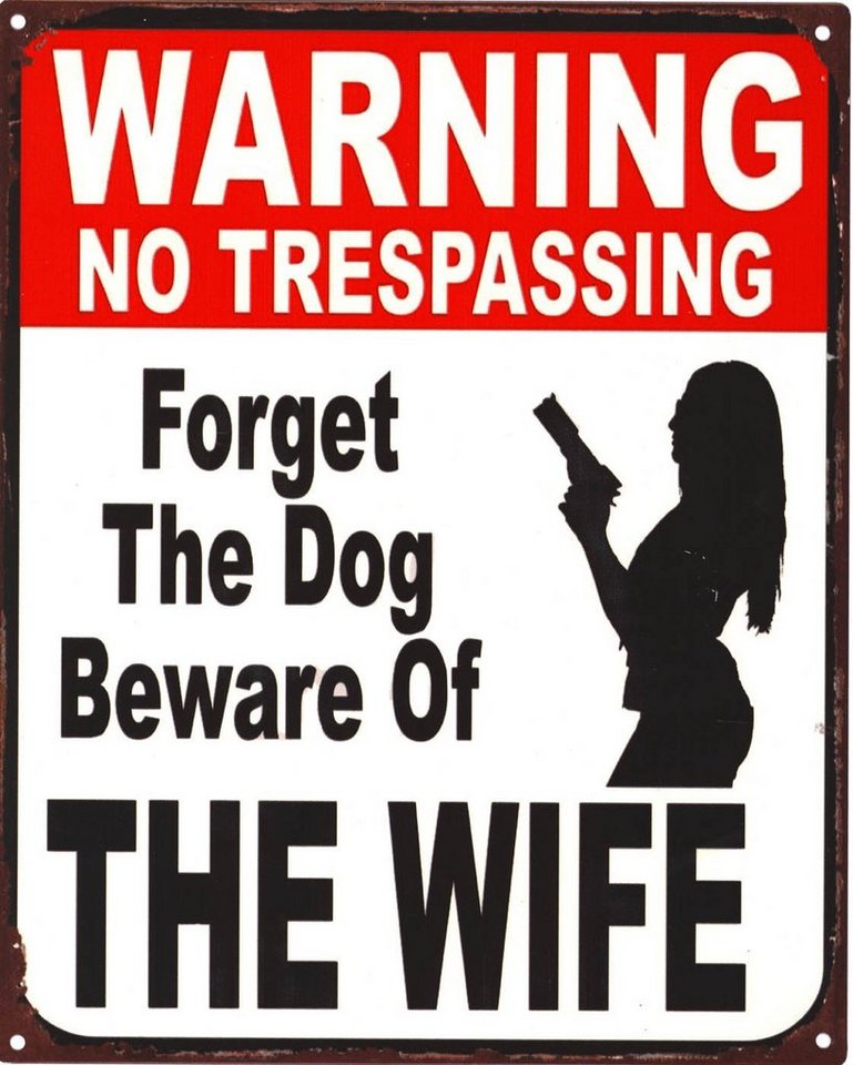 Moritz Metallschild Blechschild Forget the Dog Beware of Wife, 20 x 25 cm Vintage Retro Deko Schild Metallschild Wandbild Schild von Moritz