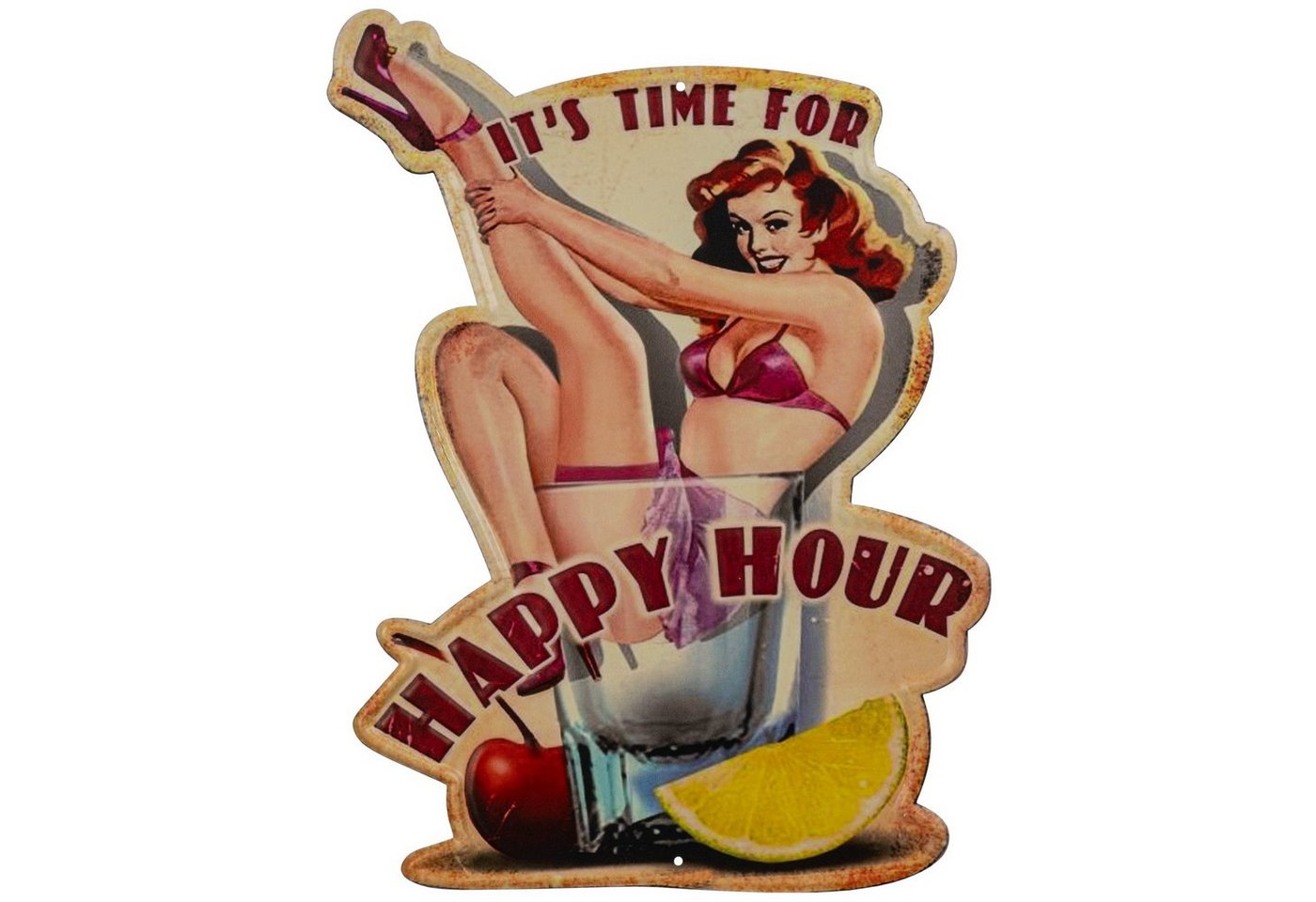 Moritz Metallschild Happy Hour Drinks Cocktail Bar Lady, Blechschild 32 x 45 cm Retro Vintage Wand Schild Küche von Moritz