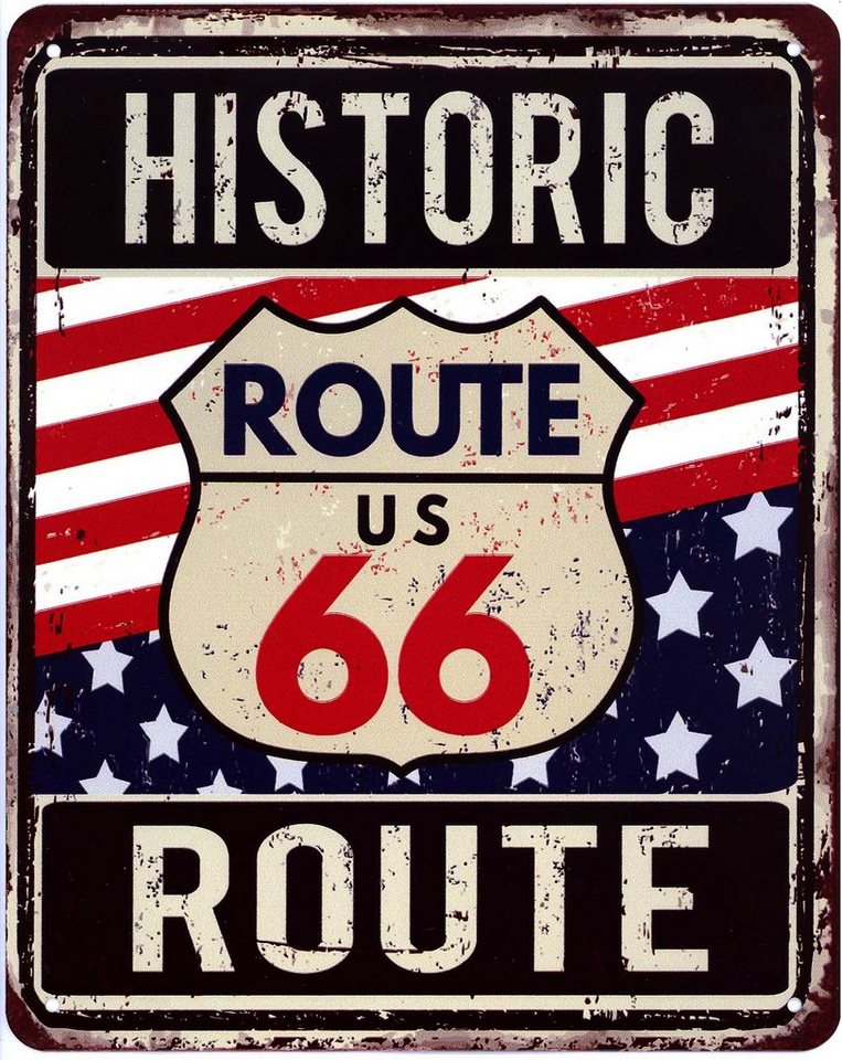 Moritz Metallschild Blechschild Historic Route 66, (Einzeln), 20 x 25 cm Vintage Retro Deko Schild Metallschild Wandbild Schild von Moritz