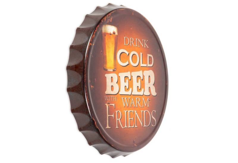 Moritz Metallschild Blechschild Kronkorken Drin Cold Beer With Friends, (Einzeln), 33 x 33cm Blechschild Vintage Retro Deko Schild Metallschild Schild von Moritz
