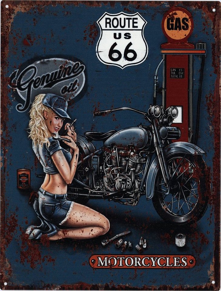 Moritz Metallschild Blechschild Motorcycles Route 66 Gas, Vintage Nostalgie Retro Schilder Bar-, Garagen-, Küchen-Dekoration von Moritz