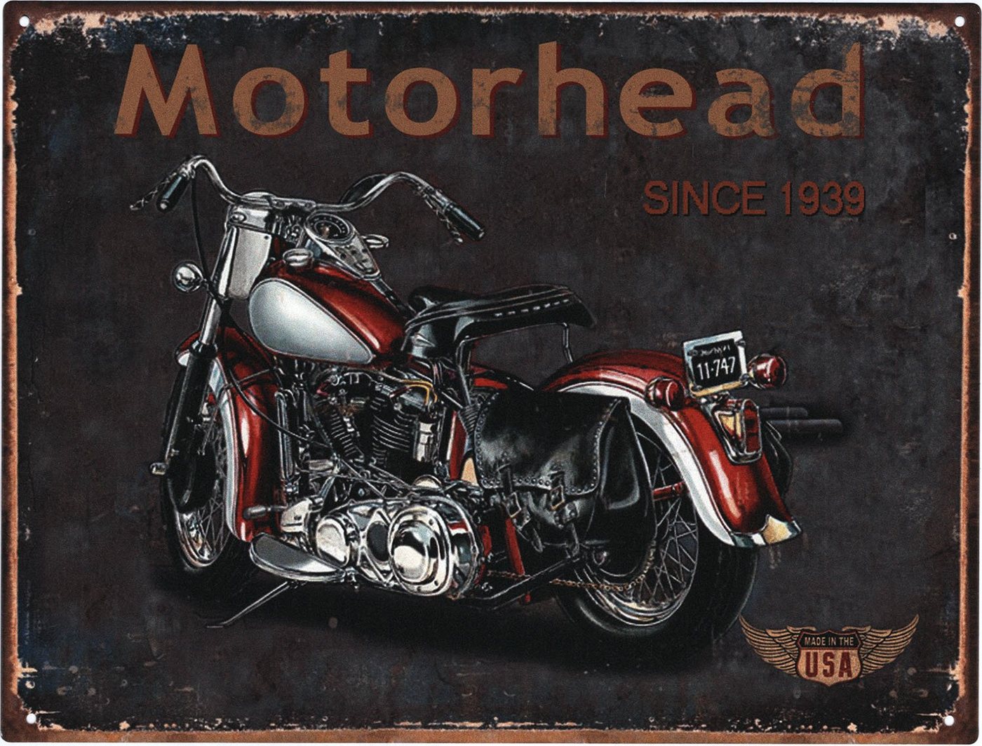 Moritz Metallschild Blechschild Motorhead made in the USA, Vintage Nostalgie Retro Schilder Bar-, Garagen-, Küchen-Dekoration von Moritz