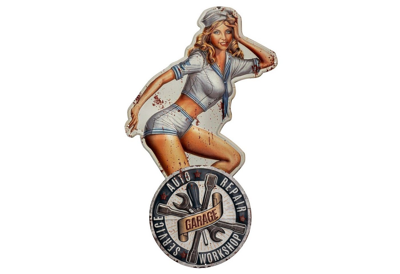 Moritz Metallschild PinUp Girl Marine Frau Garage Auto Repair, Blechschild 36 x 60 cm Retro Vintage Wand Schild Küche von Moritz